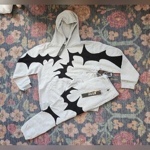 KDNK Gray and Black Graphic Hoodie and Joggers Set NWT